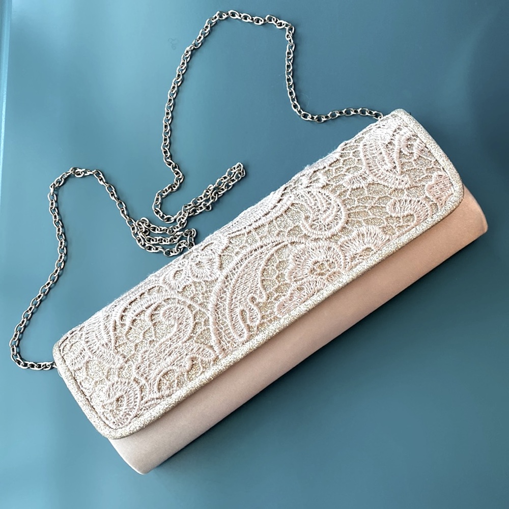 Satin lace and glitter clutch